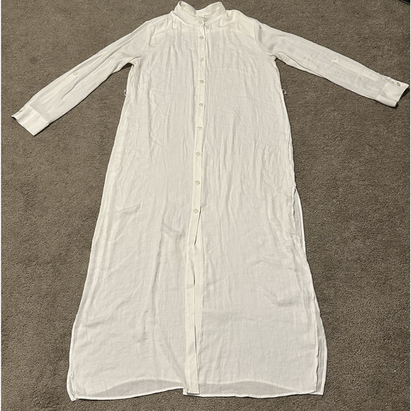summersalt Dresses & Skirts - Summersalt Women M Dress Maxi Button Front Long Sleeve Roll Tab White READ